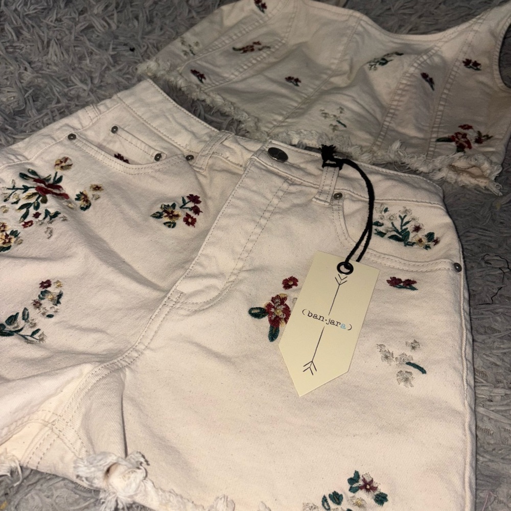 Embroidered Floral Jean Shorts